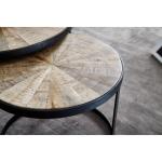 Set van 2 van massief mangohout rond | Salontafel met metalen poten bruin | Placemat 2-delige nesttafel hout/metaal zwart
