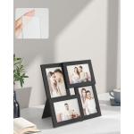 Fotolijst collage voor 4 foto's, 10 x 15 cm, wandmontage fotogalerij display, met glasplaat, zwarte houtnerf RPF25BK