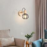 Wandlamp, vintage, industriële wandlampen, 135 graden verstelbaar, hout, E27, retro metalen kooi, design, wandlamp voor woonkamer, badkamer, hal (zwart)