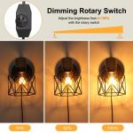 Wandlamp voor binnen, vintage, met stekker en dimbare schakelaar, industriële E27 draaibare retro lamp, wandlamp, hout, metaal, kooi, wandlampen voor woonkamer, slaapkamer, hal