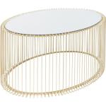 Design salontafel Wire Uno, messing, woonkamertafel, bijzettafel, stalen frame, glazen tafelblad, ovaal, 41 x 90 x 60 cm (h x b x d)