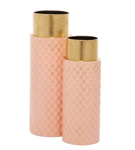 Vaas, ijzer, roze, 2 stuks handig formaat