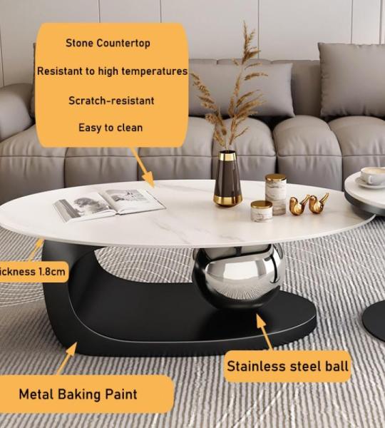 Luxuriöser Couchtisch aus Marmor mit goldfarbener Metallhalterung und Stein-Arbeitsplatte, elegantes Design, leicht zu reinigen