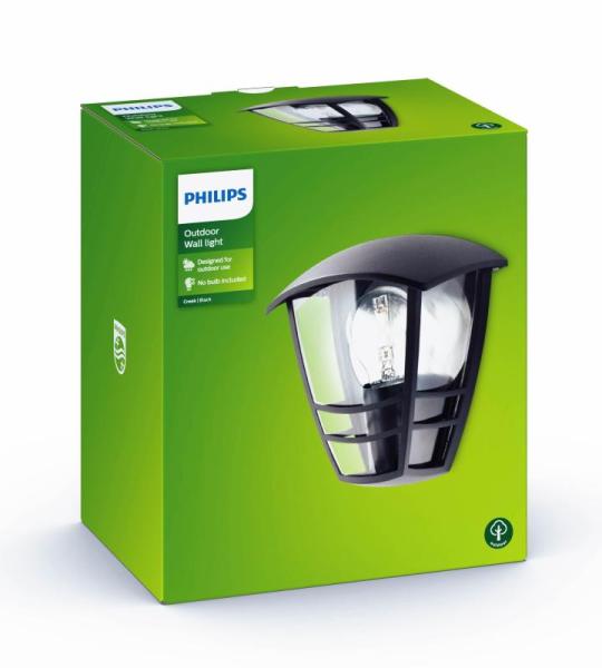 Creek Outdoor wandlamp (60 W), weerbestendige buitenlamp, E27-lamp zonder lamp, zwart