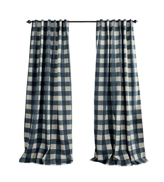 Home Fashions Farmhouse Living Grainger Buffalo-Check Verdunkelungsvorhang für Wohnzimmer und Schlafzimmer, Vorhang mit Stangentaschen, 132,1 x 241,3 cm, Indigo, 1 Vorhang