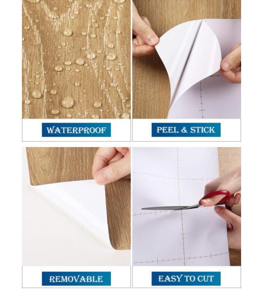 Houten Behang Eiken Lichtbruine Zelfklevende Film Houten Optische Rustieke Keuken Film Zelfklevende Houten Optische Vinyl Film voor Keuken Countertop Wasbaar 40CM×12M Meubilair Ka