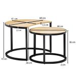 salontafel set van 2 Mango massief houten/metalen salontafel rond | Industriële bijzettafel met metalen poten zwart | 2-delige placemat bijzettafel van hout