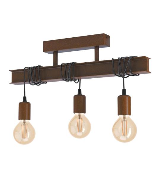 Plafondlamp Townshend 4, 3-lichts lamp plafond, vintage, industrieel, woonkamerlamp van antiek bruin metaal, plafondverlichting voor slaapkamer en gang, E27 fitting