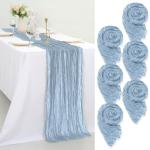 Tafelloper met kaasdoek, 6 stuks, stofblauw, 55 x 300 cm, rustieke gaasstof, boho-decoratie, tafelloper, kaasdoek, tafeldecoratie voor bruiloft, feest, bruidsdouche, tafeldecoratie