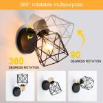 Vintage industriële wandlampen, 360° draaibare houten binnenwandlamp, kooiwandlampen, E27, metaal, zwart, voor hal slaapkamer