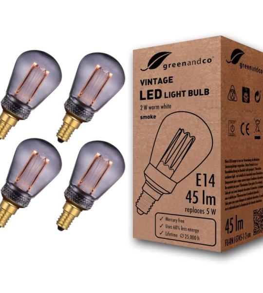 4x  Vintage Design LED lamp voor sfeerverlichting E14 ST45 Edison lamp 2W 45lm 2000K rook extra warm wit 320° 230V flikkervrij, niet dimbaar
