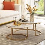 Luxe set van 2 marmeren koffietafels met gouden metalen basis, elegant woonkamermeubilair