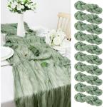 Tafelloper, 10 stuks saliegroene kaasdoek, tafelloper, boho-gaas, kaasdoek, tafelloper, rustieke doorzichtige loper, tafelkleed voor boho, bruiloft, decoratie, verjaardagsfeest, 90