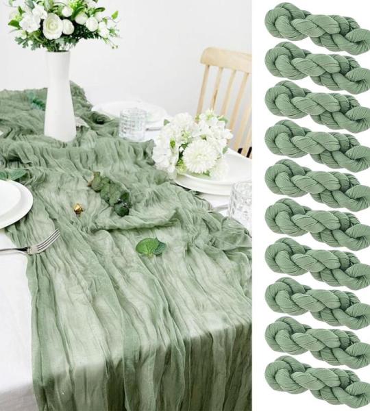 Tafelloper, 10 stuks saliegroene kaasdoek, tafelloper, boho-gaas, kaasdoek, tafelloper, rustieke doorzichtige loper, tafelkleed voor boho, bruiloft, decoratie, verjaardagsfeest, 90