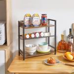 3-Tier Kruidenrek - Industriële Teller Plank, Desktop Opslag Organizer, Staand Kruidenrek voor Aanrecht Keuken, Kantoor, Woonkamer, Rustiek Bruin TLJ021H