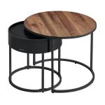 Salontafel rond, set van 2, bijzettafel, bijzettafel, modern, verborgen opbergruimte, dienblad, voor woonkamer, slaapkamer, balkon, natuurlijke walnootkleuren inktzwart LCT044K43