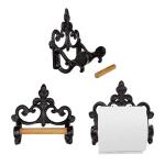 Toiletrolhouder vintage handdoekring metalen ronde handdoekhouder wandmontage ijzeren toiletpapierhouder retro houten rek keuken badkamer accessoires set zwart