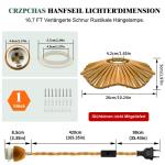 Moderne industriële hanglampenset met schakelaar, vintage geweven lampenkap met henneptouw, E27 retro lamphouder met kabel, 4 meter, henneptouw hanglamp met stekker, voor boerderi