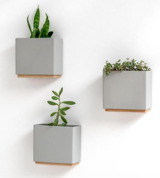 Alma Wandvazen, moderne hangende bloempotten voor aan de muur, 3-delige plantenpotset van hoogwaardig hars voor kamerplanten, kunstplanten, bloemen enz., grijs
