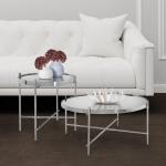 Salontafel, set van 2, diameter 43 x 45 cm + Ø 75 x 35 cm, rond, zilver, metaal/glas, uniek, modern, woonkamertafels met glasplaat en metalen frame, bijzettafel, glazen tafel, kof