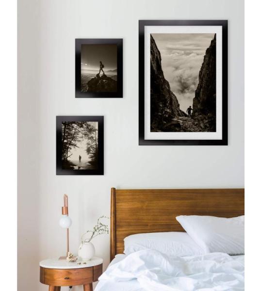 Monaco Fotolijst, 40 x 60 cm, zwart hoogglans, fotolijst, metaallook, geborsteld aluminium, posterlijst, verwisselbare lijst