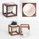 Wandvazen Lille | hangende bloempotten in echt houten frame | 2-delige bloempot set van keramiek en hout voor muur, tafel en meer | walnootbruin