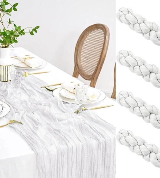 Tafelloper, 6 stuks beige kaasdoek, tafelloper, boho-mousseline, decoratieve stof, rustieke gaas, tafelloper voor bruiloft, verjaardag, decoratie, 90 x 300 cm