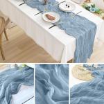 Tafelloper, 6 stuks blauwe kaasdoek, tafelloper, boho-gaas, kaasdoek, tafelloper, rustieke doorzichtige loper, tafelkleed voor boho, bruiloft, decoratie, verjaardagsfeest, 90 x 300