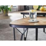 Set van 2 mango/acacia massief houten driehoekig | Bruine salontafel met metalen poten | Placemat 2-delige nesttafel hout/metaal zwart