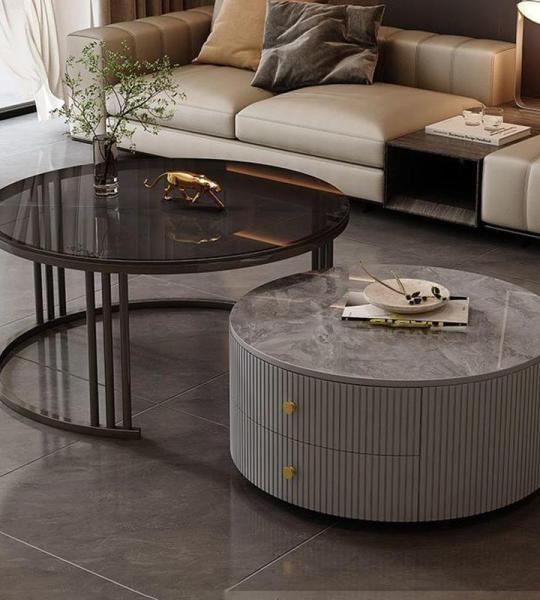 Moderne, runde Couchtische aus Walnussholz, 2er-Set, mit großem Stauraum für Wohnzimmer, Schlafzimmer, Büro, Balkon und Wohnung, einfache Wartung und stilvolles Design (40 x 34 