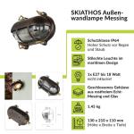 Wandlamp messing glas in roestbruin antiek IP64 balkon H: 13 cm E27 maritiem rustieke scheepslamp buitenwandlamp tuin SKIATHOS