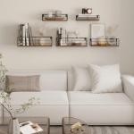 Rechthoekige wandplanken van ijzer, 5 stuks, zwevende houten wandplanken met praktisch en esthetisch, voor woonkamer, slaapkamer, badkamer, kantoor