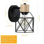 Set van 2 industriële wandlampen, vintage, kooi, van metaal, wandlamp, binnen, zwart, verstelbaar, wandlamp, hout, E27, voor slaapkamer, hal, woonkamer