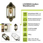 Wandlamp buiten vintage maritiem, goud antiek, weerbestendig, IP44, E27, B:17,5 cm, binnenplaats, entree, tuin, wand buitenlamp terras, balkonlamp