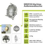SERIFOS Buitenlamp muur messing glas in nikkel IP64 balkon terras Ø24 cm E27 nostalgisch rustiek maritieme outdoor wandlamp tuin