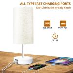 Nachtlampje Touch Dimbare LED tafellamp met USB A Type C aansluitingen, 3-weg dimbare touch control E27 tafellamp wit voor slaapkamer cadeau, incl. 6W warm wit LED-lamp