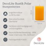 : 4 x rustieke polar-stompkaarsen 120/78 mm, brandduur ca. 60 uur! incl. professionele kaarsenaansteker - Duitse merkfabrikant - RAL gecertificeerd (geel)