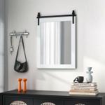 Rechthoekige spiegel met houten lijst, 76,5 x 56 cm, rustieke wandspiegel, onbreekbare hangspiegel met metalen houder, voor hal, woonkamer, slaapkamer (wit)
