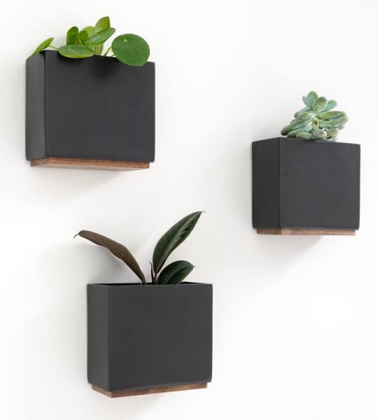 Alma Wandvazen, moderne hangende bloempotten voor aan de muur, 3-delige plantenpotset van hoogwaardig hars voor kamerplanten, kunstplanten, bloemen enz., zwart