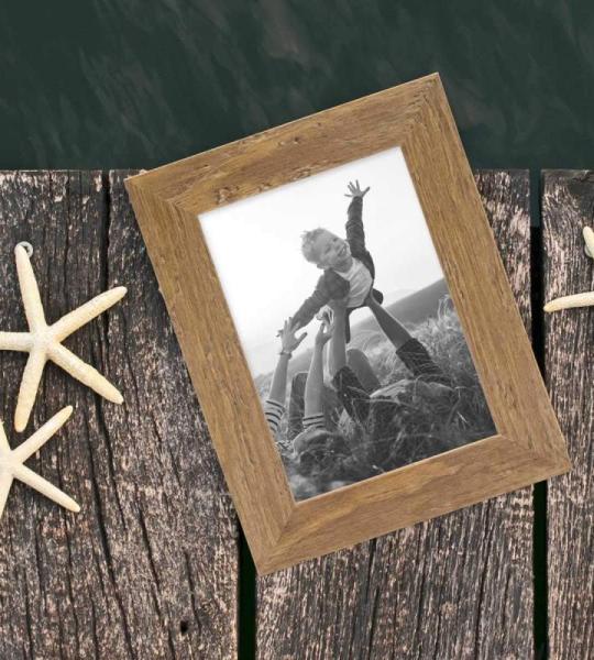 Fotolijst 20x20 cm hout blauw, vierkant, echt houten frame rustiek, strandhuis, Made in Germany, echt glas, om op te hangen, extra accessoires - drijfhoutlook met een vleugje kustf