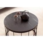 FineBuy Salontafel, 60 x 60 x 36 cm, massief mango, massief hout/metaal, zwart, rond, design woonkamertafel, industrieel, koffietafel, woonkamer, massief met metalen frame