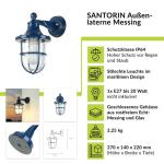 Wandlamp buiten IP64 blauw E27 glas messing massief maritiem H: 27 cm decoratieve buitenwandlamp huis tuin