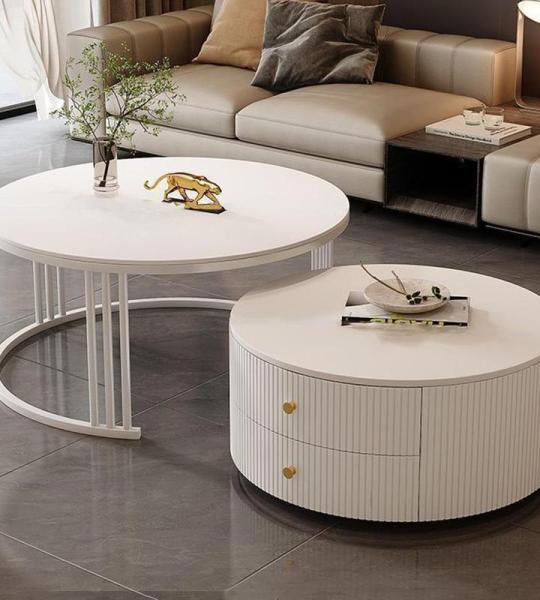 Moderne runde Couchtische 2er-Set mit großem Stauraum, einfache Wartung, für Wohnzimmer, Schlafzimmer, Büro, Balkon, Wohnung, stilvolle und funktionale Möbel für kleine Räume