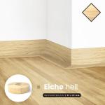 Zachte plint, 200 m (8 x 25 m), licht eiken, 32 x 23 mm, pvc, zelfklevend, knikhoek plint, hoekprofiel, aansluitprofiel, vloerlijst, rubberen plint