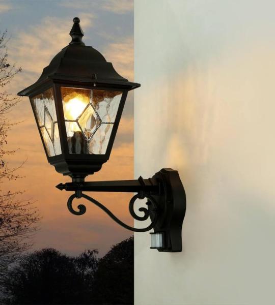 XL buitenwandlamp met bewegingsmelder Norfolk metaal zwart premium IP43 H: 47 cm terras huismuur buitenlamp wandlamp sensor antiek rustiek