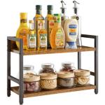 2-Tier Spice Rack Industriële Counter Plank Desktop Opslag Organizer Staande Kruiden Rack voor Aanrecht Keuken Kantoor Woonkamer Desktop Rustiek Bruin TLJ002H