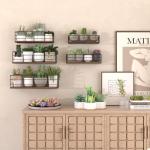 Rechthoekige wandplanken van ijzer, 5 stuks, zwevende houten wandplanken met praktisch en esthetisch, voor woonkamer, slaapkamer, badkamer, kantoor