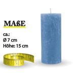 Rustieke stompkaars hemelsblauw Ø7cm x 15cm - vers. kleuren/maten - lange brandduur antieke kaars, geurvrije altaarkaars - decoratieve kaars