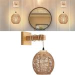 Vintage Wandlamp Met Gevlochten Rotan Lampenkap,E27 Retro Wandlamp Met Schakelaar En Stekker Dimbare Wandlamp,Boho Lamp Rustiek,Voor Slaapkamer Hal Foyer Bars Hotels