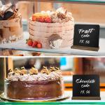 Leisteenbord, 8 stuks, klein krijtbord met rustieke houten standaard, buffet, prijskaartjes, standaard, drankkaart voor bar, café, verjaardag, bruiloft, bevat 3 stiften (stijl 2)